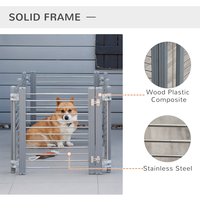 Dog Pen Adjustable Puppy Playpen Foldable Fence Indoor Outdoor Run Enclosure for Small Dogs with Gate Locks 64.5 cm High, Grey