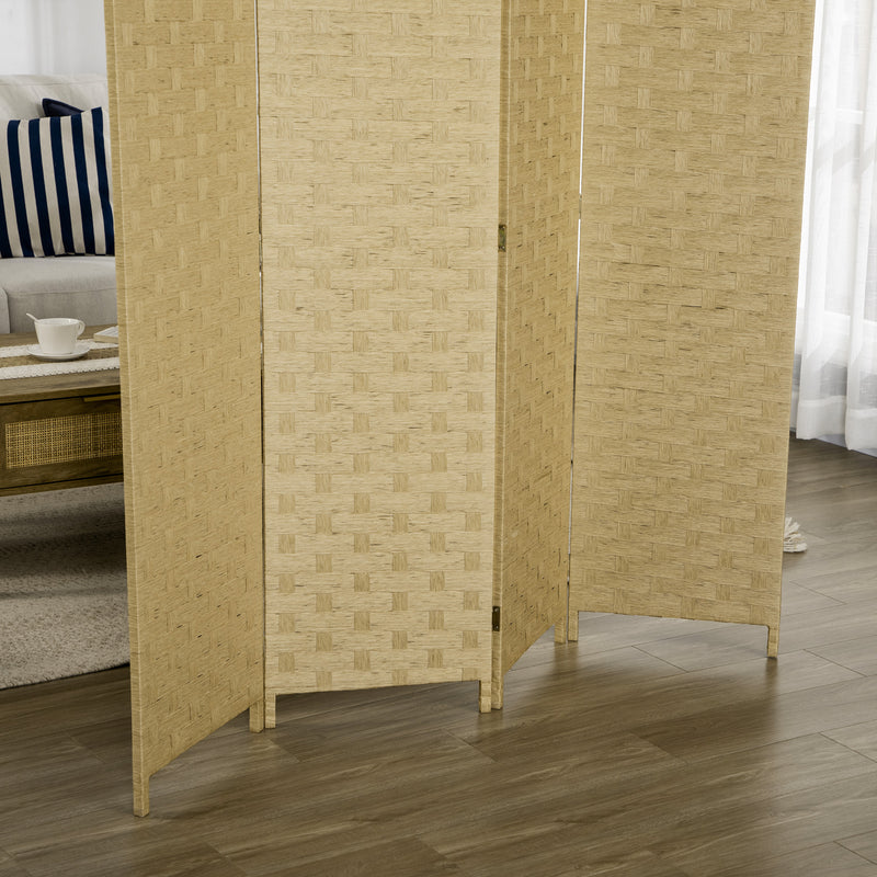 4-Panel Room Dividers, Wave Fibre Freestanding Folding Privacy Screen Panels, Partition Wall Divider for Indoor Bedroom Office, 170 cm, Brown