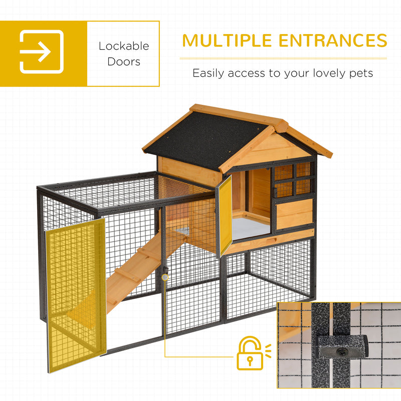 Wood-metal Rabbit Hutch Elevated Pet Bunny House Rabbit Cage with Slide-Out Tray Outdoor