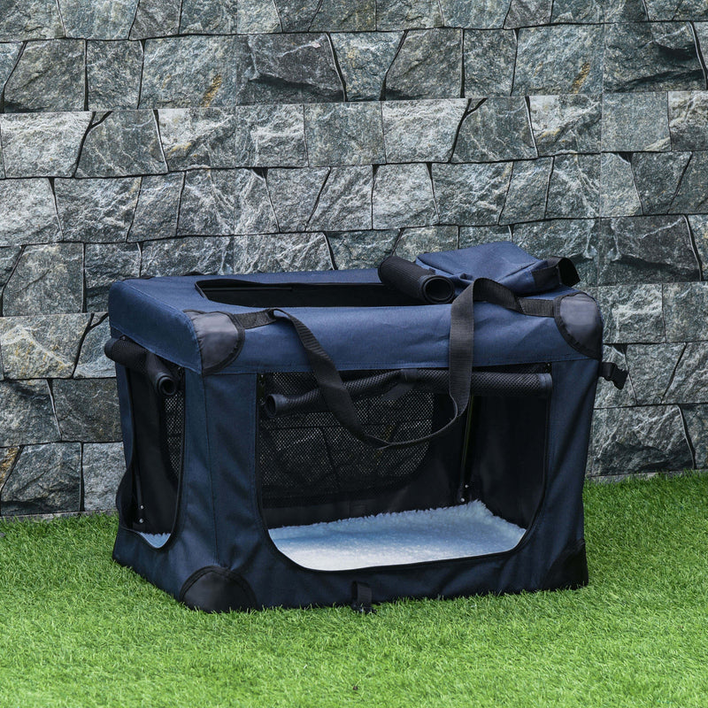 Dog Carrier Bag Folding Cat Carrier Portable Dog Bag Soft Pet Crate w/ Cushion, 70 x 51 x 50 cm, Dark Blue