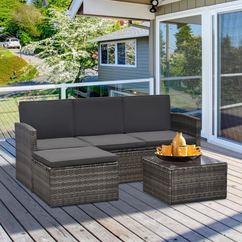 4-Seater Outdoor Garden Rattan Furniture Set w/ Table Grey