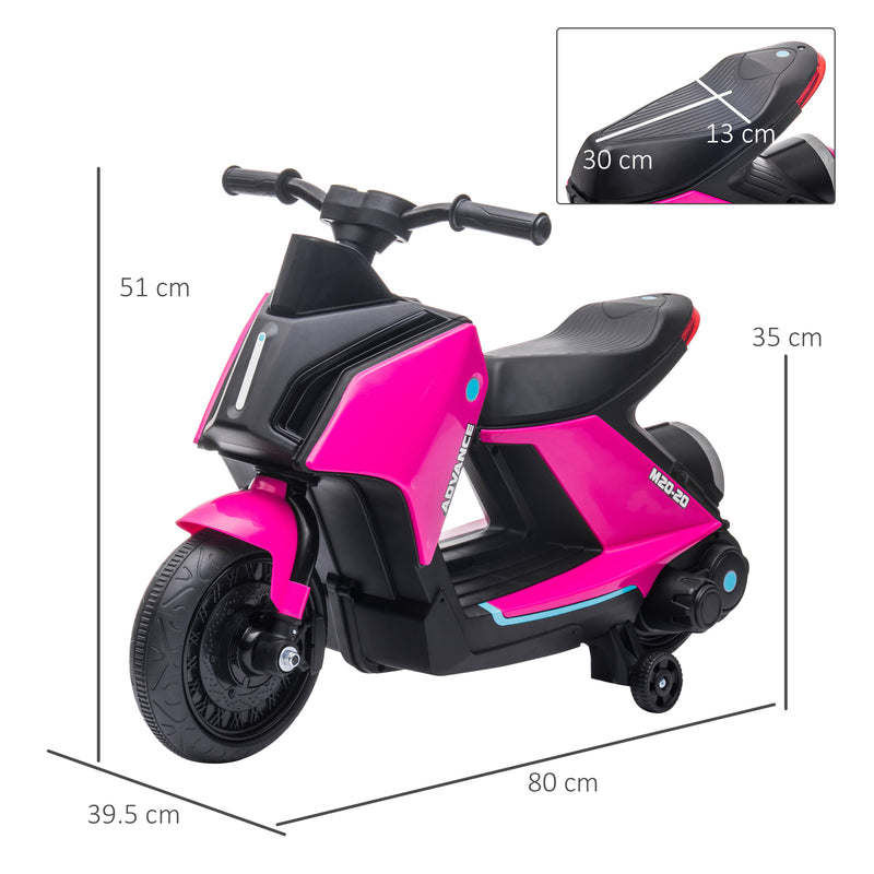 6V Kids Electric Motorbike Ride On Toy w/ Music Headlights Safety Training Wheels for Girls Boy 2-4 Years Pink