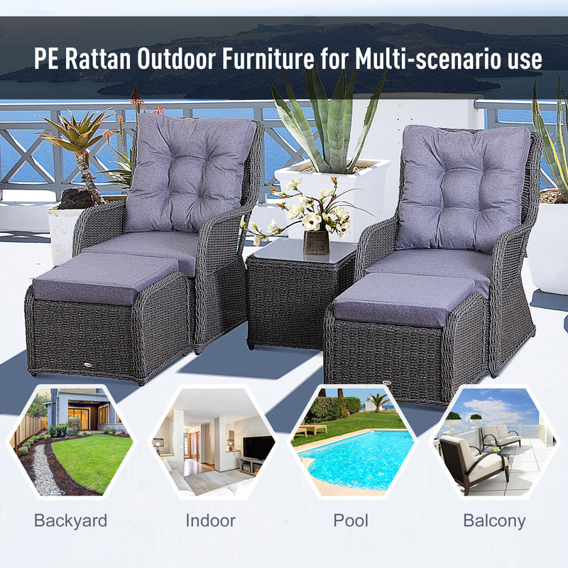 2 Seater Deluxe Garden Rattan Furniture Sofa Chair & Stool Table Set Patio Wicker Weave Furniture Set Aluminium Frame Fully-assembly - Grey