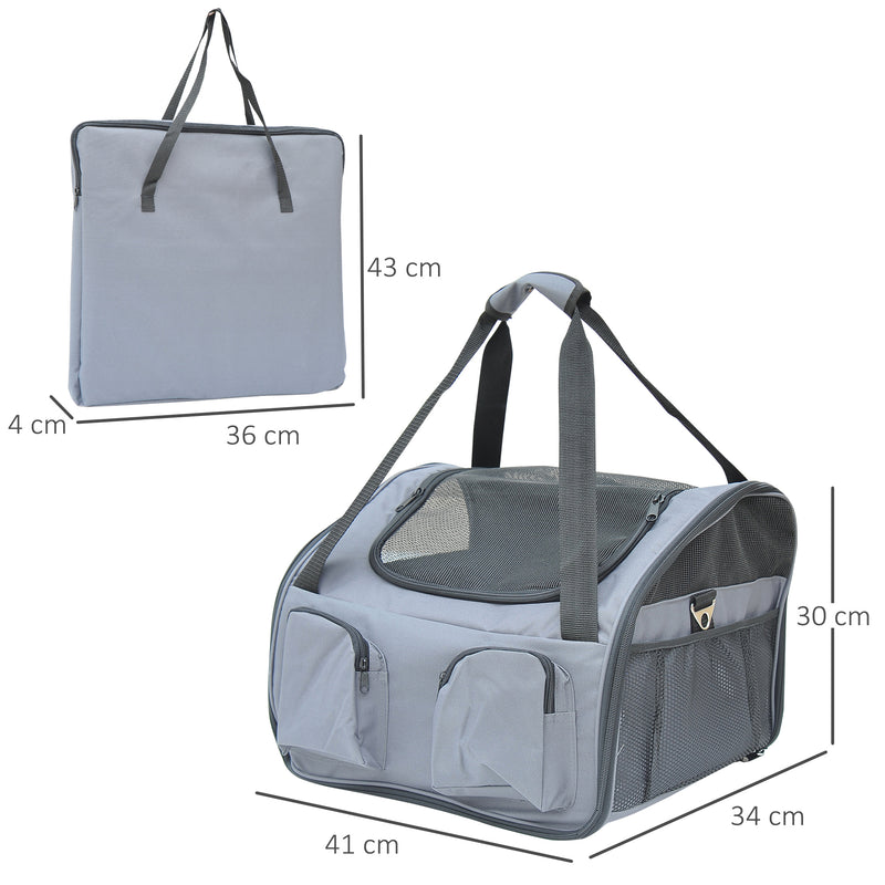 Pet Carrier Portable Cat Carrier Folding Dog Bag with Mesh Windows, 41 x 34 x 30 cm, Grey