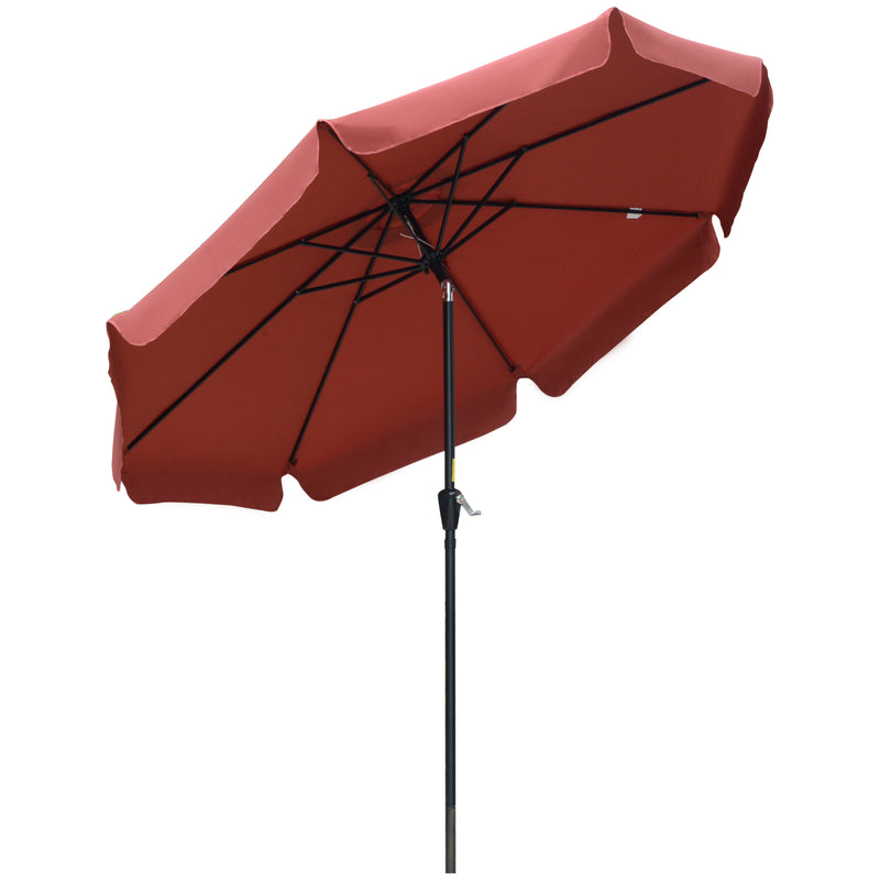 2.66m Patio Umbrella Garden Parasol Outdoor Sun Shade Table Umbrella with Ruffles, 8 Sturdy Ribs, Wine Red