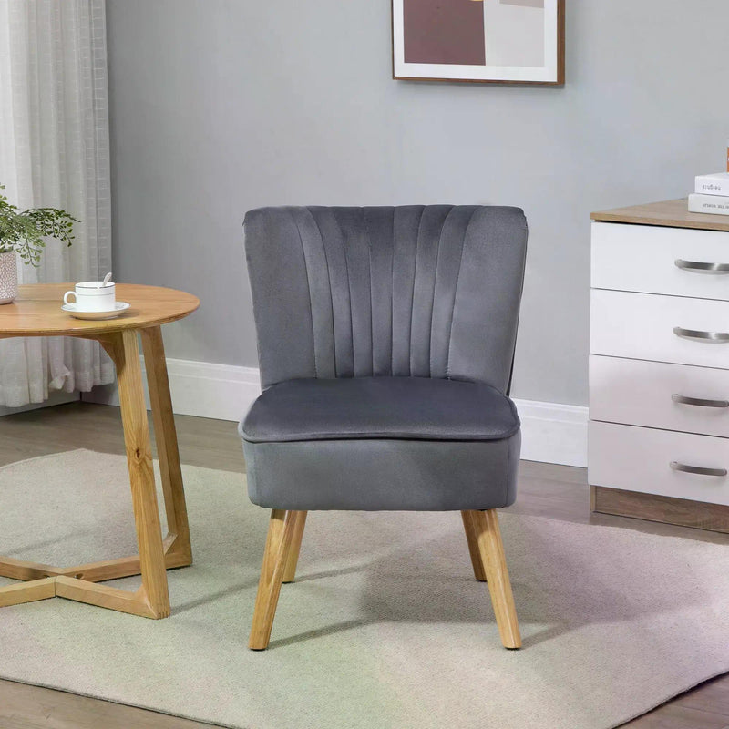 Velvet Accent Chair Occasional Tub Seat Padding Curved Back with Wood Frame Legs Home Furniture Grey