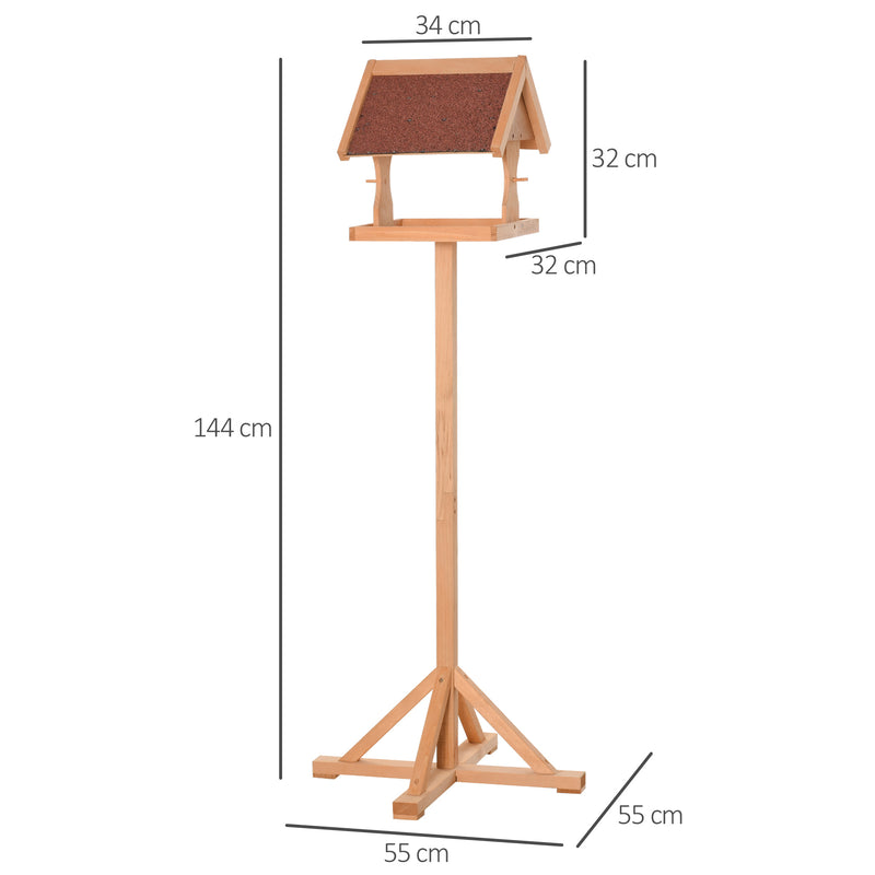Wooden Bird Feeder Table Freestanding with Weather Resistant Roof Cross-shaped Support Feet for Backyard Pre-cut 55 x 55 x 144cm Natural