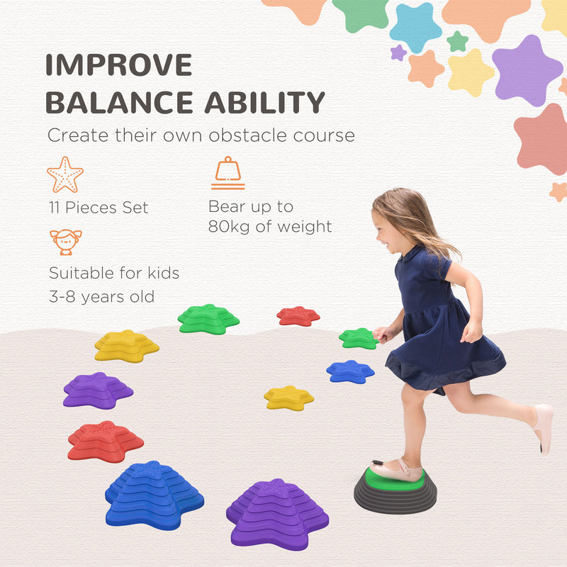 Kids Stepping Stones, 11 Pieces Balance River Stones for Obstacle Course, Stackable Non-Slip Starfish Shape, Sensory Play for Indoors Outdoors