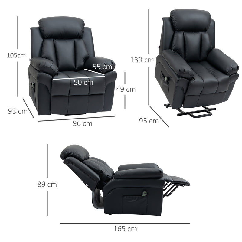 Lift Stand Assistance Chair Recliner Sofa PU Leather Extra Padded Design Electric Power w/ Remote Black