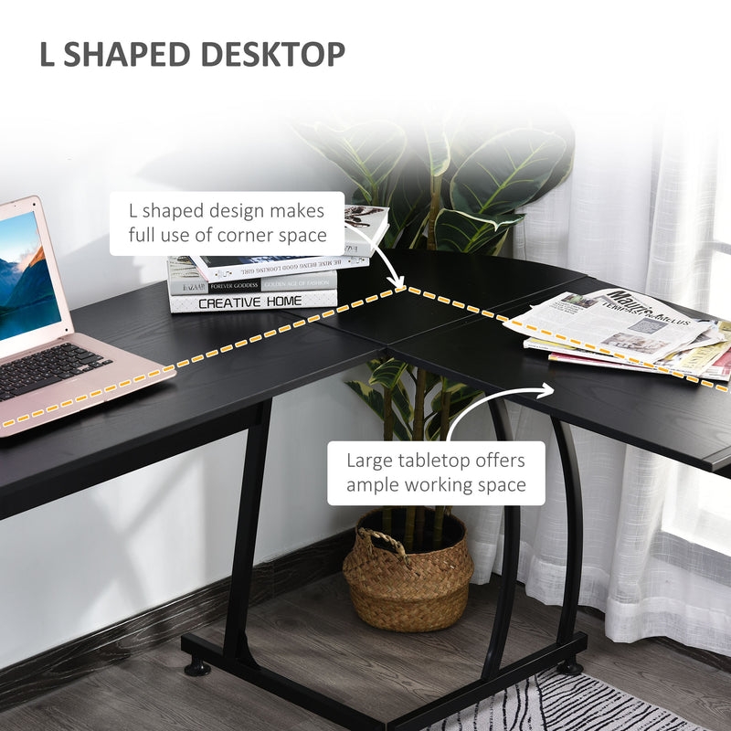 L Shape Computer Desk Corner Display Table Laptop Study Desk Minimalist Space Saving Wood Steel Gaming PC Workstation for Home Office Black