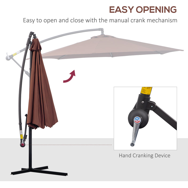 3 m Hanging Umbrella Parasol-Coffee