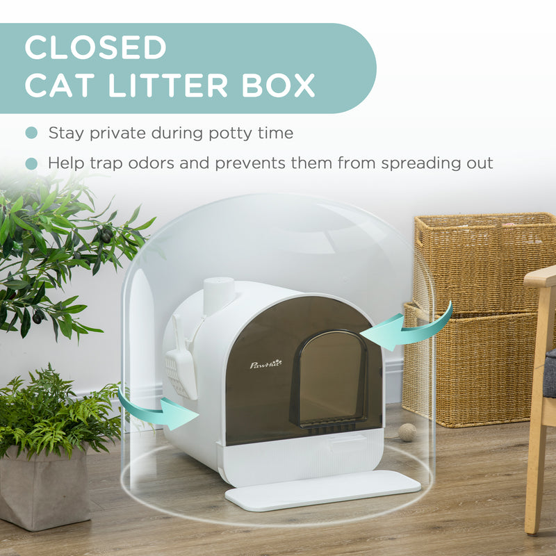 Hooded Cat Litter Box, Kitten Litter Tray, with Lid, Scoop, Filter, Flap Door