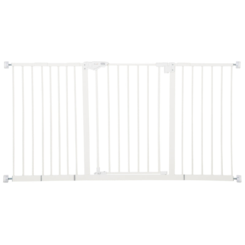 Dog Gate Stair Gate Pressure Fit Pets Barrier Auto Close for Doorway Hallway, 74-148cm Wide Adjustable, White