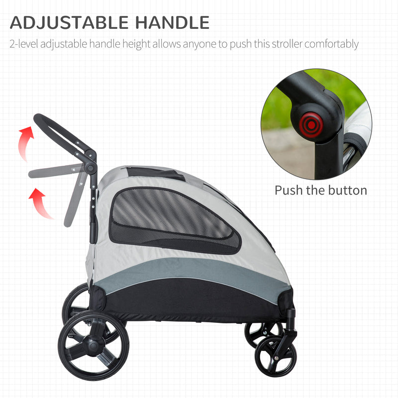 Pet Stroller for Medium Dogs Cat Pushchair Buggy Pram with 4 Wheels Safety Leash Zipper Doors Mesh Windows Storage Bag, Grey
