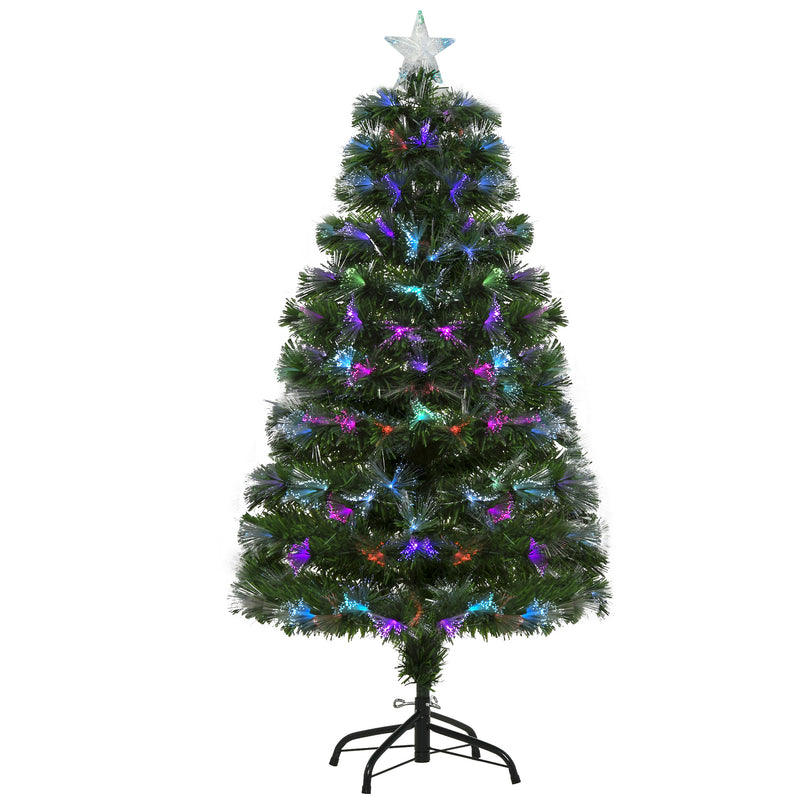 HOMCM 1.2m Tall Artificial Tree Fiber Optic Colorful LED Pre-Lit Holiday Home Christmas Decoration with Flash Mode, Green
