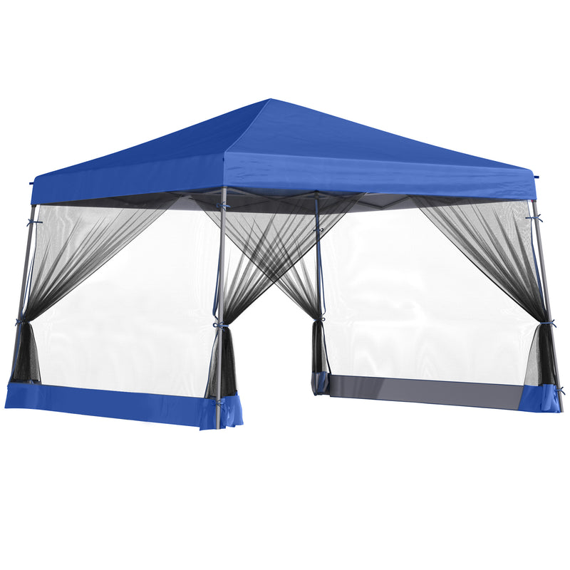 3.6 x 3.6m Outdoor Garden Pop-up Gazebo Canopy Tent Sun Shade Event Shelter Folding with Mesh Screen Side Walls - Blue