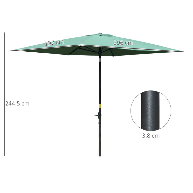 2 x 3m Rectangular Market Umbrella Patio Outdoor Table Umbrellas with Crank & Push Button Tilt, Green