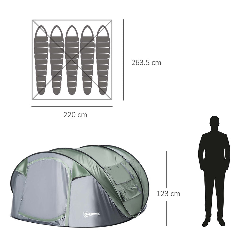4-5 Person Pop-up Camping Tent Waterproof Family Tent w/ 2 Mesh Windows & PVC Windows Portable Carry Bag for Outdoor Trip Dark Green