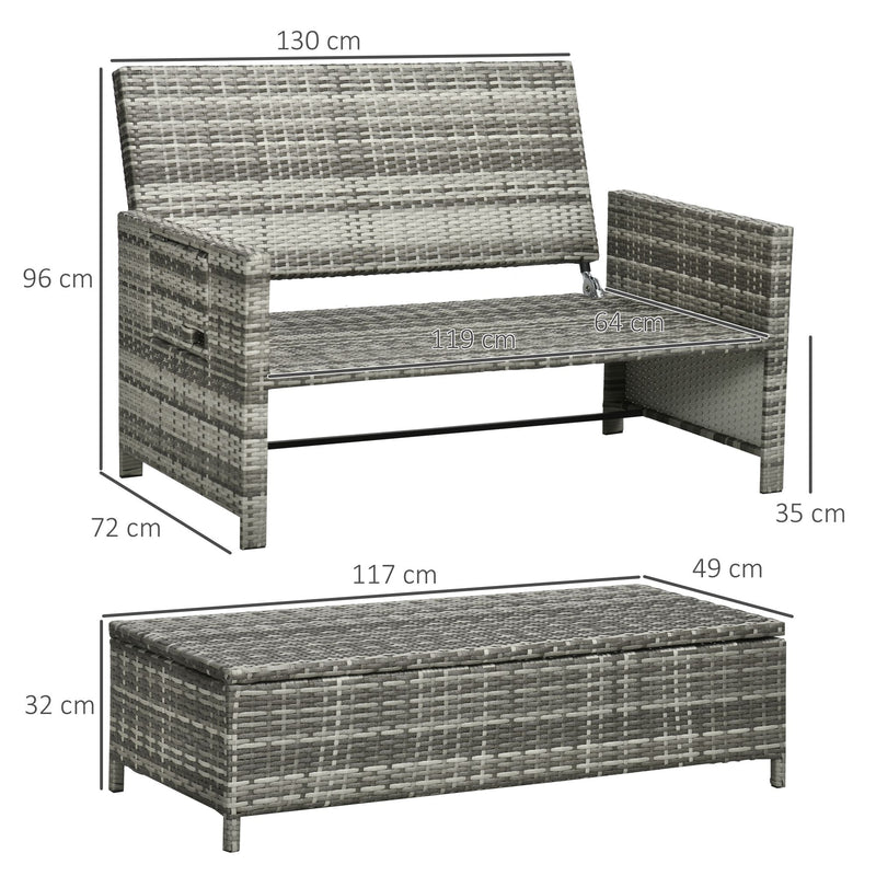 2 Seater Assembled Garden Patio Outdoor Rattan Furniture Sofa Sun Lounger Daybed with Fire Retardant Sponge - Grey