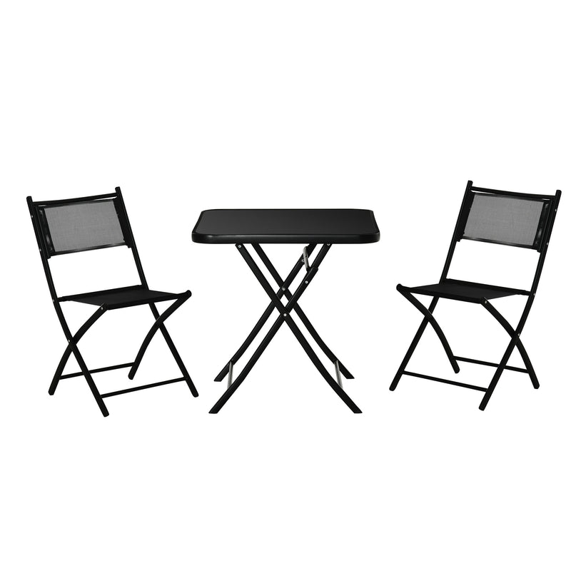 3 Pieces Patio Table and Chairs, Folding Patio Table and 2 Chairs, Outdoor Furniture Set for Backyard and Porch, Black