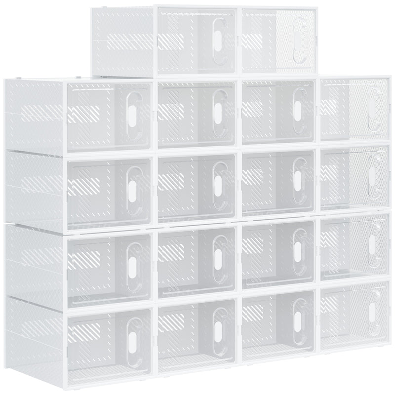 18PCS Clear Shoe Box, Plastic Stackable Shoe Storage Box for UK/EU Size up to 12/46 with Magnetic Door for Women/Men, 28 x 36 x 21cm