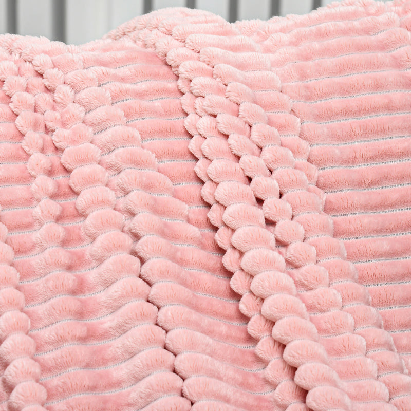 Flannel Fleece Throw Blanket, Fluffy Warm Throw Blanket, Striped Reversible Travel Bedspread, Single Size, 152 x 128cm, Pink