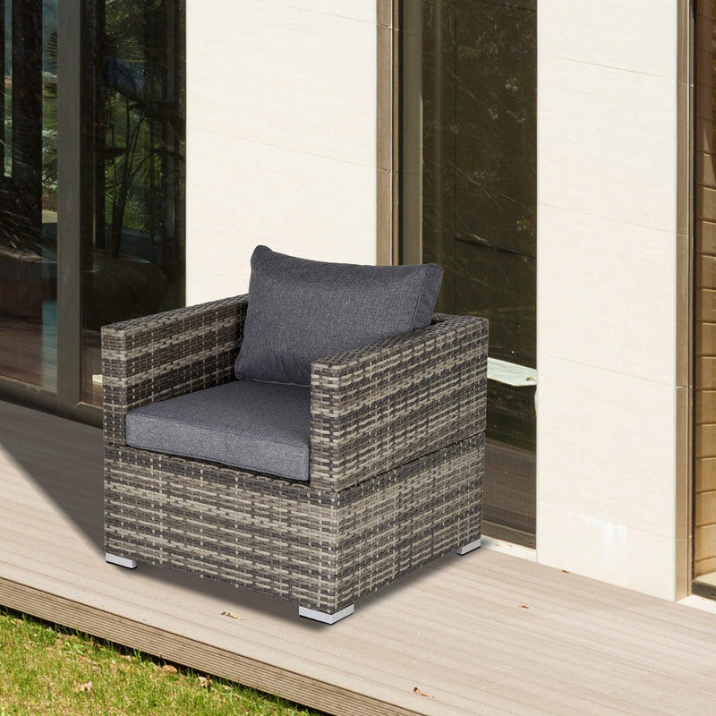 Outdoor Patio Furniture Single Rattan Sofa Chair Padded Cushion All Weather for Garden Poolside Balcony Deep Grey