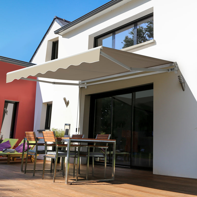 2.5x2 m Manual Retractable Awning-Beige Canopy/White Frame