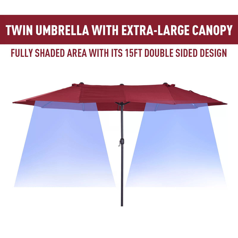4.6m Double-Sided Patio Parasol Sun Umbrella-Wine Red