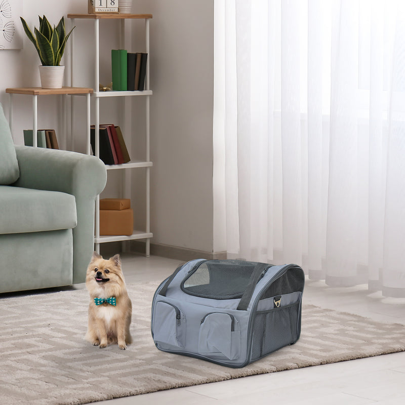 Pet Carrier Portable Cat Carrier Folding Dog Bag with Mesh Windows, 41 x 34 x 30 cm, Grey