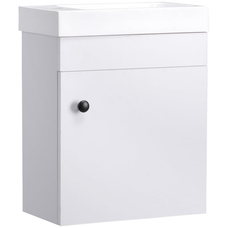 Bathroom Vanity Unit with Basin, Wall Mounted Bathroom Wash Stand with Sink, Tap Hole and Storage Cabinet, White