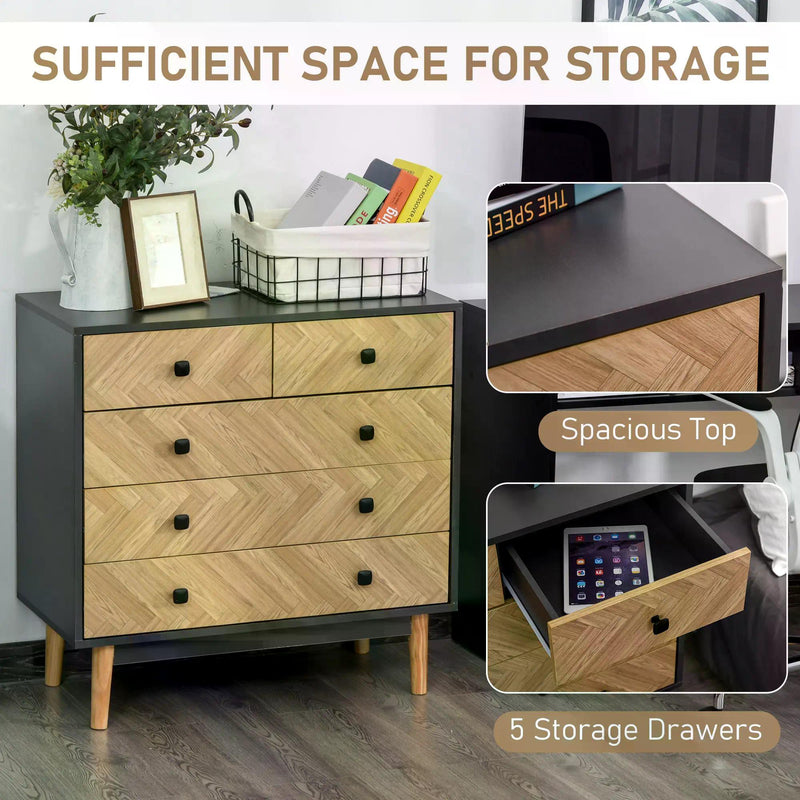 5-Drawer Chest Storage Cabinet Sideboards with Metal Handles Freestanding Dresser for Bedroom, Living Room