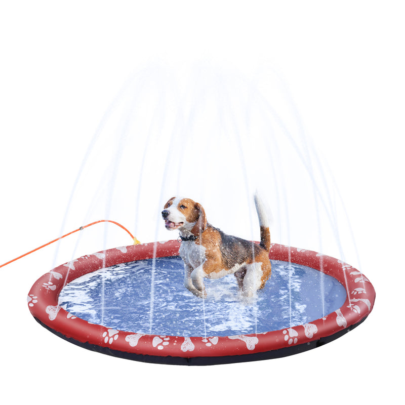 150cm Splash Pad Sprinkler for Pets Dog Bath Pool Water Game Mat Toy Non-slip Outdoor Backyard Red