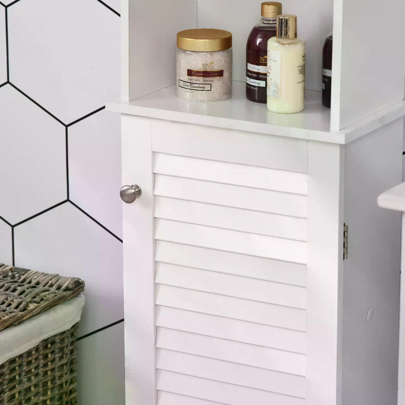 Freestanding Tallboy Bathroom Storage Cabinet w/ 6 Shelves Cupboard Tower Organisation Home Bathroom Furniture White