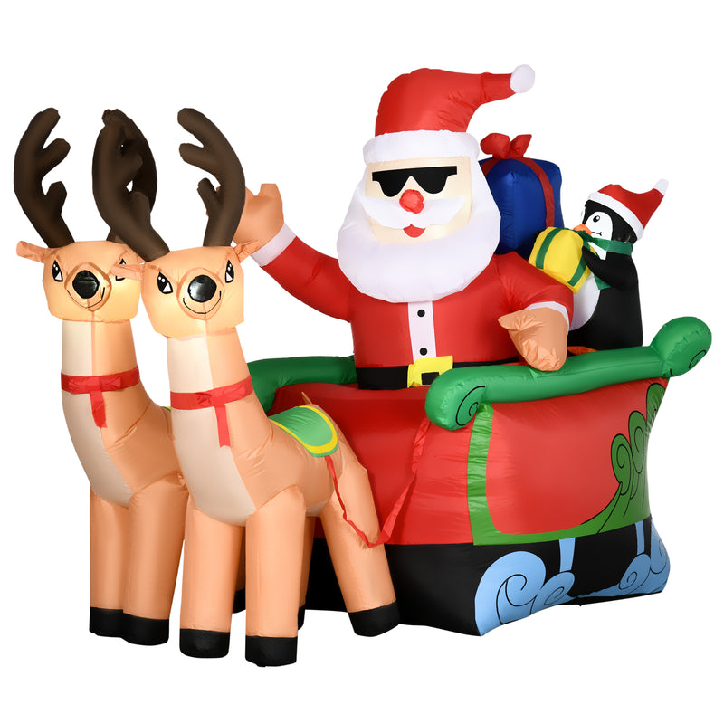6ft Inflatable Christmas Santa Claus and Penguin on Sleigh with 2 Reindeer, Blow-Up Outdoor LED Yard Display