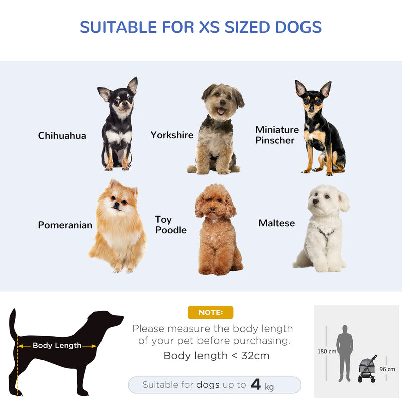 Dog Stroller w/ Rain Cover, Dog Pushchair One-Click Fold Trolley Jogger w/ Wheels, Basket, Adjustable Canopy, Safety Leash for Small Dogs, Grey