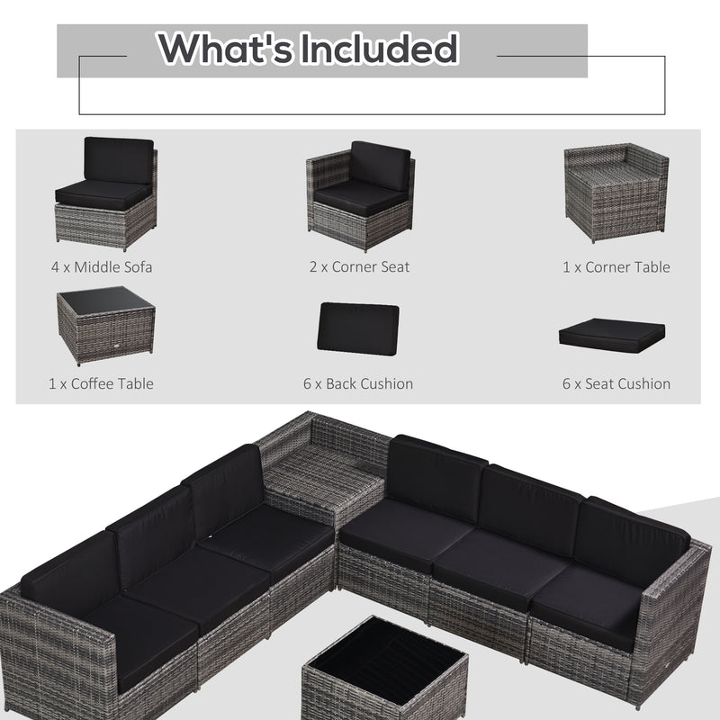 6 Seater Rattan Garden Furniture Patio Rattan Sofa and Table Set with Cushions 8 pcs Corner Wicker Seat Grey