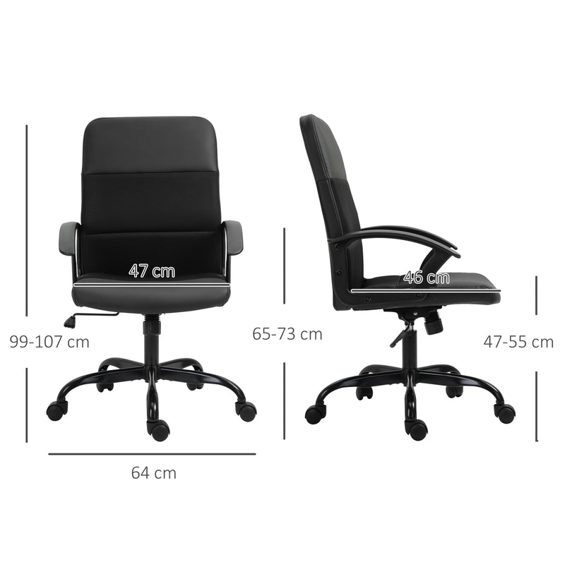PVC Leather & Mesh Panel Blend Office Chair Swivel Seat w/ Padding Ergonomic Desk Adjustable Height Tilt 5 Wheels Stylish Black