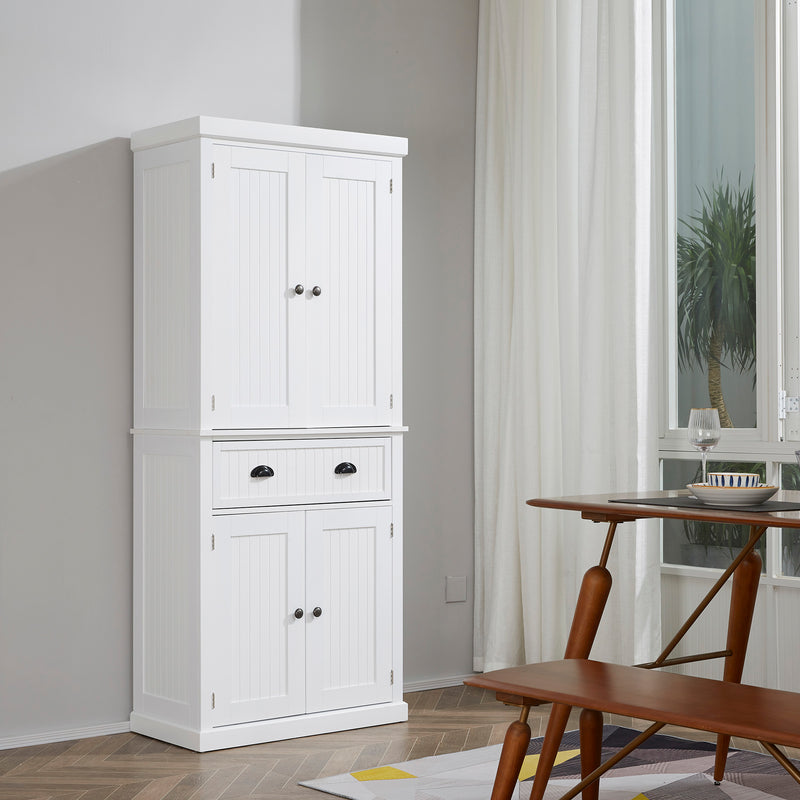 Traditional Kitchen Cupboard Freestanding Storage Cabinet with Drawer, Doors and Adjustable Shelves, White