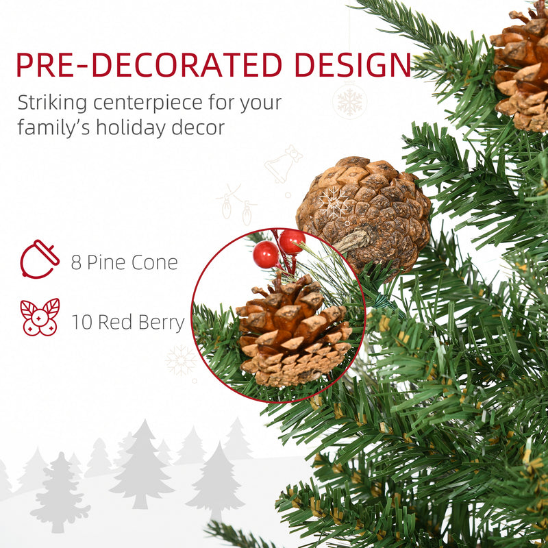 2 Pieces Set 3 Foot Artificial Christmas Tree with 110 Realistic Branches, Pine Cones, Red Berries, Gold Pot, for Doorway, Porch, Green