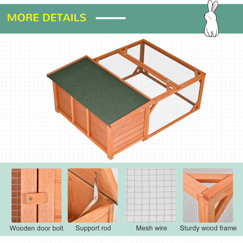 Guinea Pigs Hutches Small Animal House Off-ground Ferret Bunny Cage Backyard with Openable Main House & Run Roof 125.5 x 100 x 49cm Orange