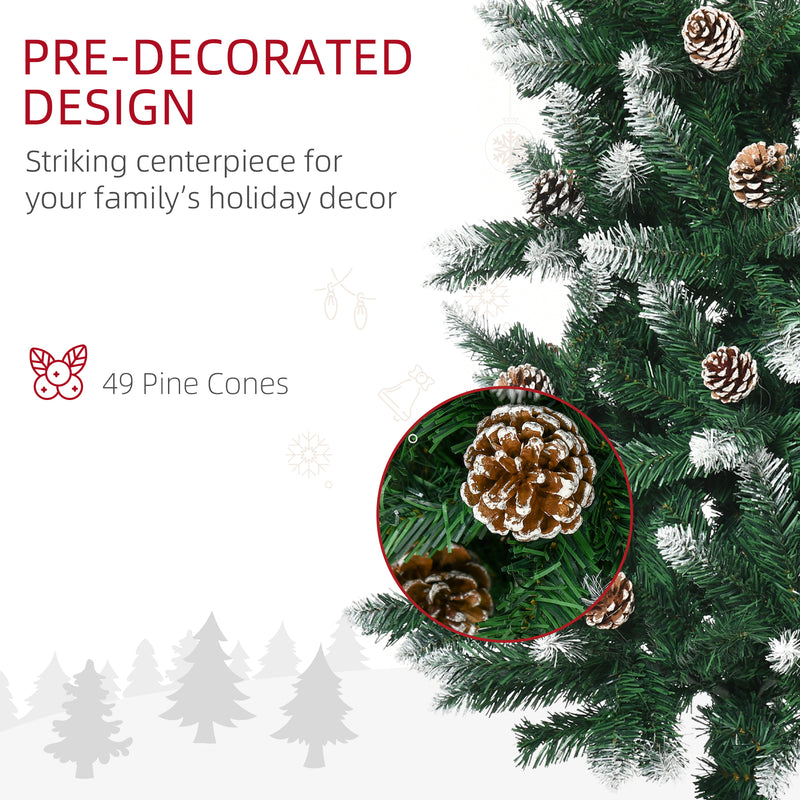 6 Foot Snow Artificial Christmas Tree with Realistic Branches, Pine Cone, for Indoor Decoration, Green White