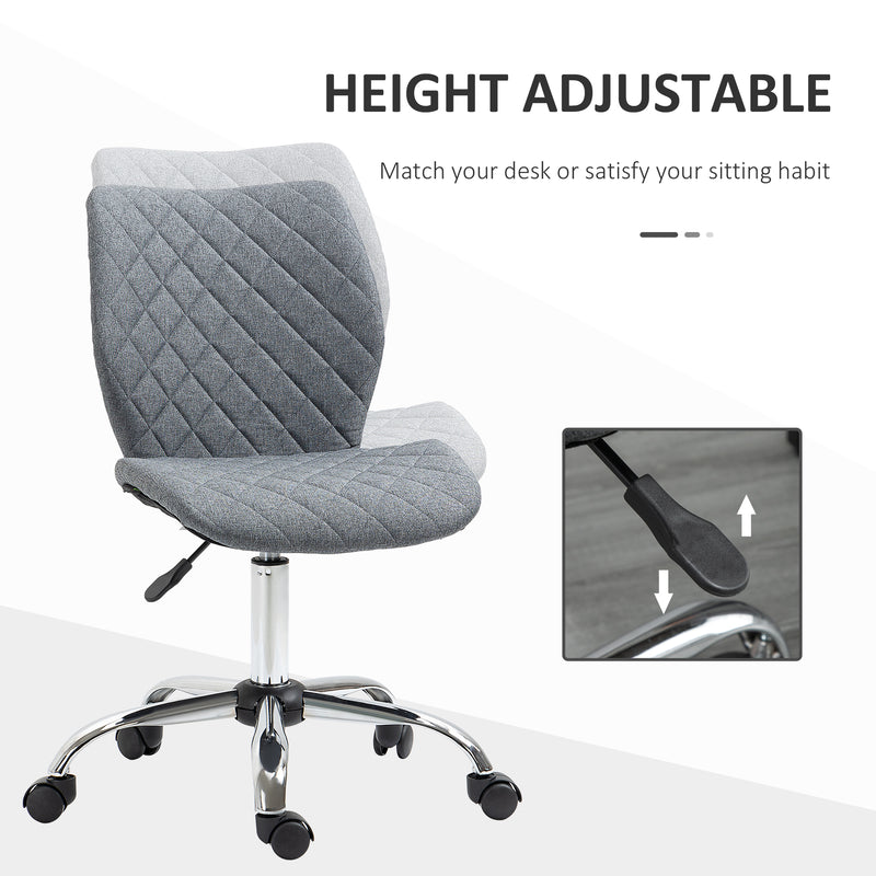 Mid Back Swivel Chair w/360° Swivel Height, thick sponge padded, Adjustable Home Office Linen Fabric Grey