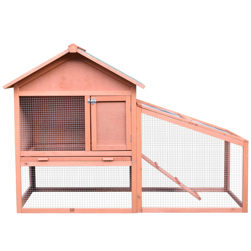 Small Animal Two-Level Fir Wood Hutch w/ Slide Out Tray Red/Brown