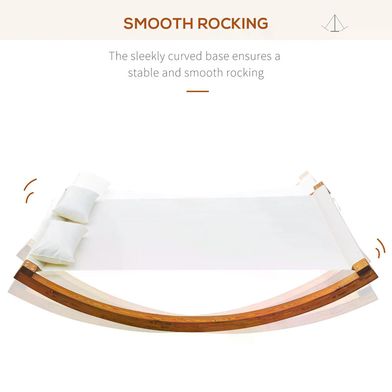 Rocking Double Sun Lounger W/ Wooden Frame-White