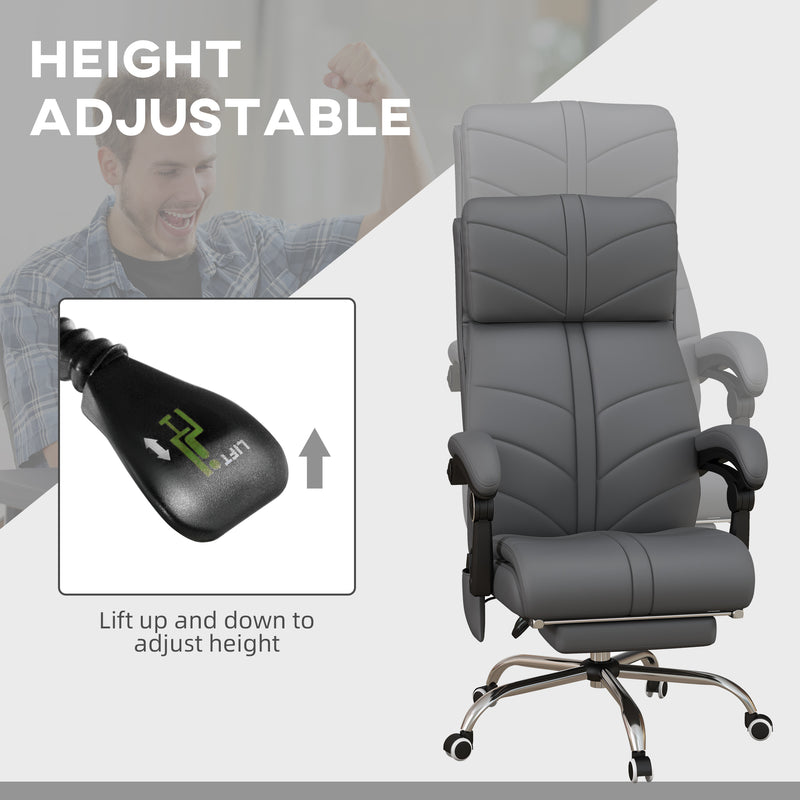 Vibration Massage Office Chair with Heat, PU Leather Computer Chair with Footrest, Armrest, Reclining Back, Grey
