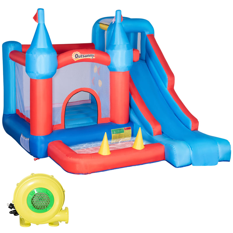 5 in 1 Kids Bounce Castle Large Inflatable House Trampoline Slide Water Pool Climbing Wall with 450W Inflator Carrybag for Kids Age 3-8