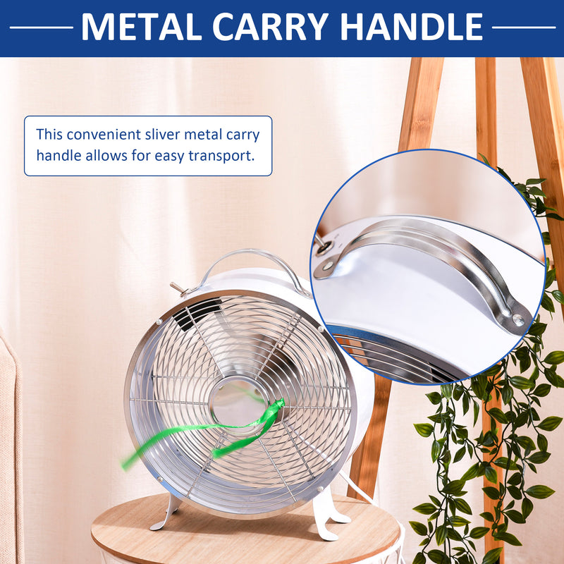 26cm 2-Speed Electric Table Desk Fan w/ Safety Guard Anti-Slip Feet Portable Personal Cooling Fan Home Office Bedroom White