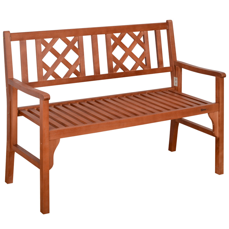 Foldable Garden Bench, 2-Seater Patio Wooden Bench, Loveseat Chair with Backrest and Armrest for Patio, Porch or Balcony, Brown