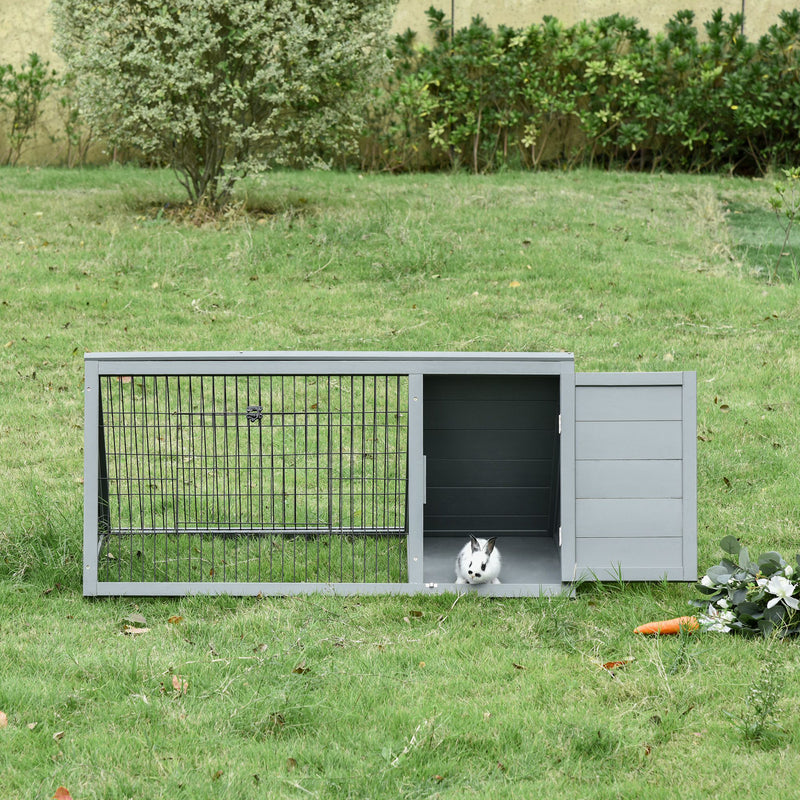 Wooden Rabbit Cage Small Animal Hutch w/ Outside Area - Grey
